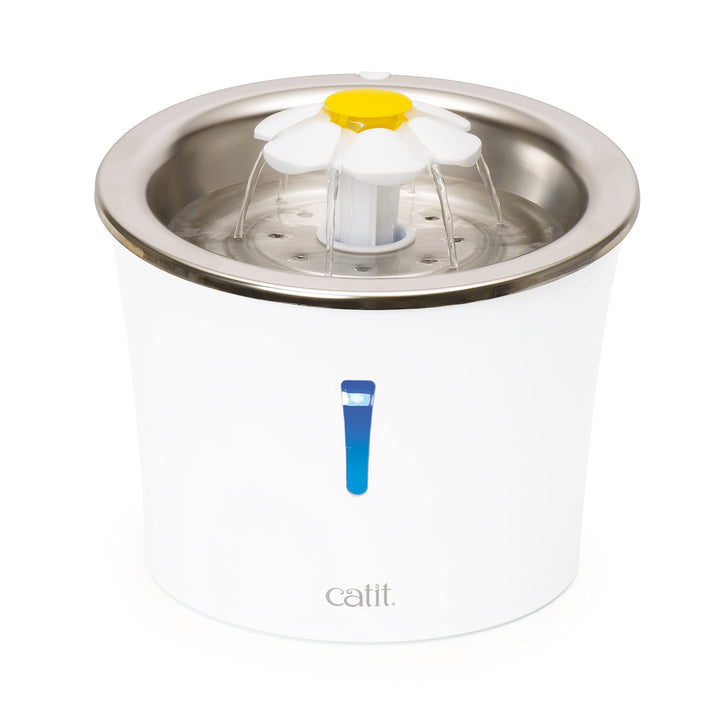Catit 43725 Flower Fountain, Blumentrinkbrunnen mit Edelstahleinsatz, für Katzen, 3L, weiss/Edelstah