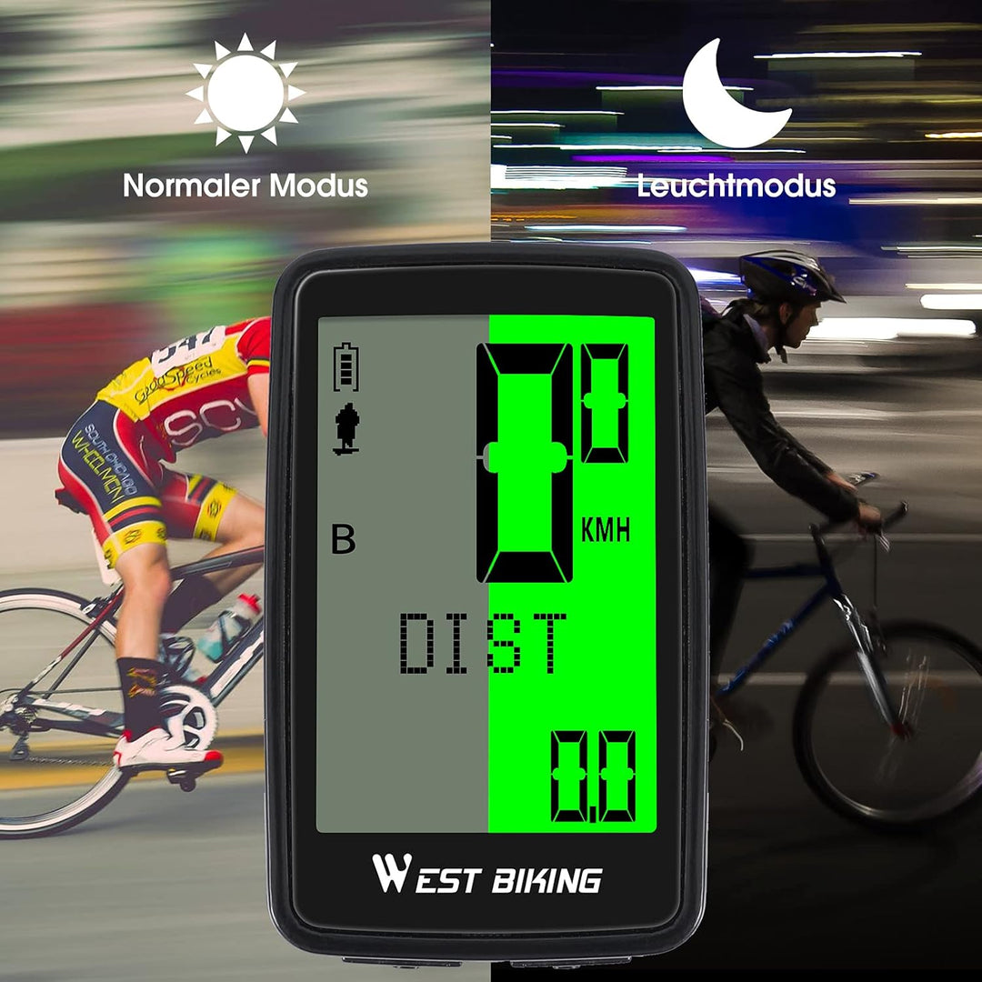 Fahrradcomputer USB Aufladbar, Fahrrad Kilometerzähler Tachometer Kabellos IPX7 Wasserdicht, Fahrrad