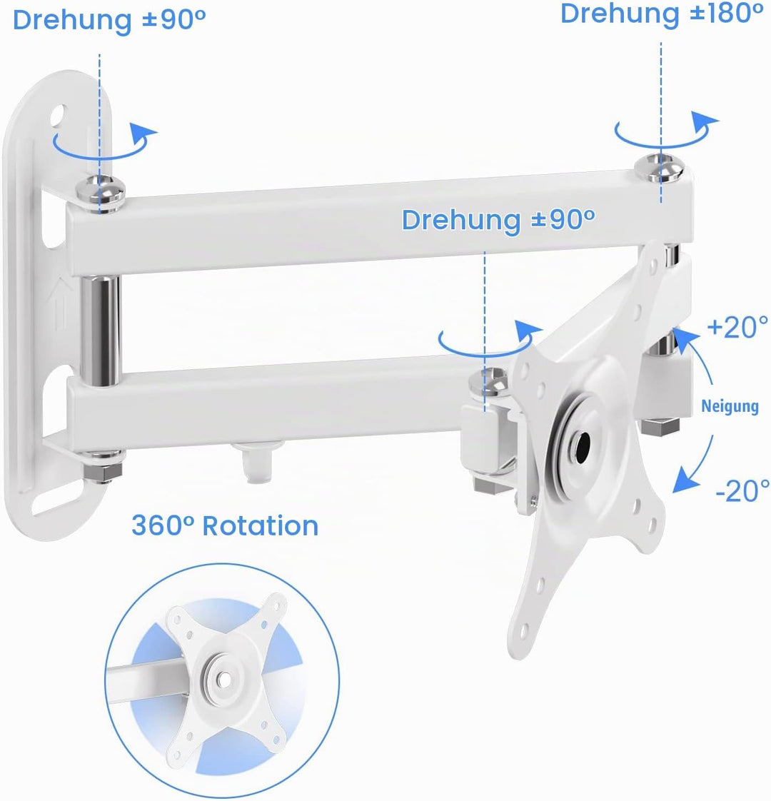 Suptek Fernseher Halterung, Schwenkbar für 15-32 Zoll VESA, TV Halterung bis zu 13Kg Weiss (MA2720W)