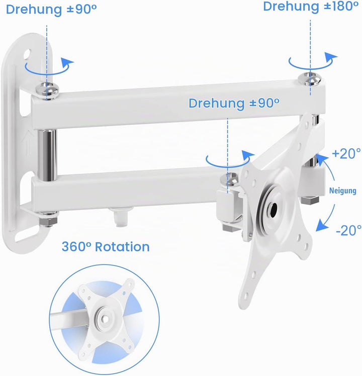 Suptek Fernseher Halterung, Schwenkbar für 15-32 Zoll VESA, TV Halterung bis zu 13Kg Weiss (MA2720W)