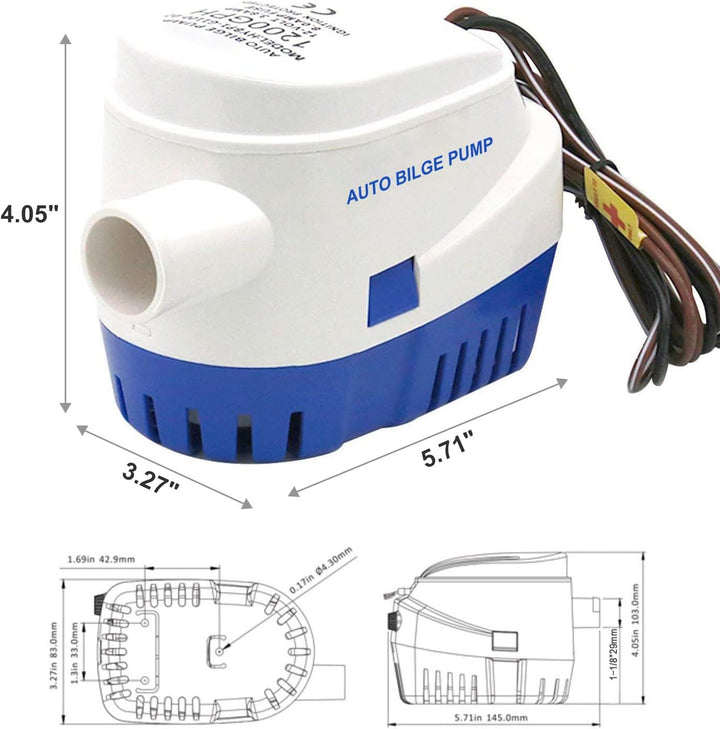 BACOENG Automatische Bilgepumpe Tauchpumpe 12 V, 1100GPH/70LPM mit Schwimmschalter