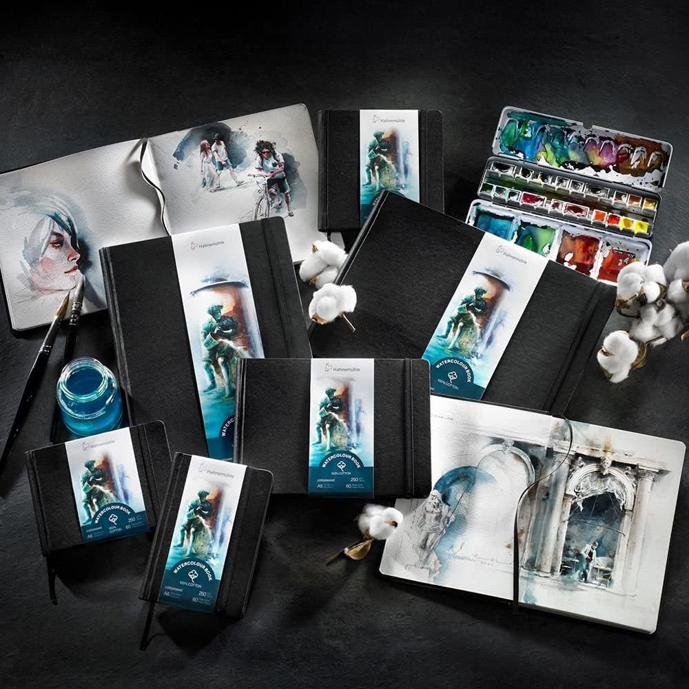Hahnemühle Watercolour Book 100% Cotton, 250g/m², matt, oberflächengeleimt, 30 Blatt/60 Seiten, Aqua