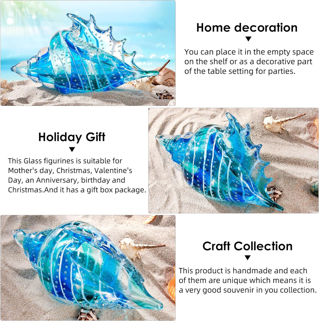 EUSTUMA Mundgeblasene Glasmuschelfiguren, Meerestier-Ornament für Heimdekoration, Meerestier-Kollekt