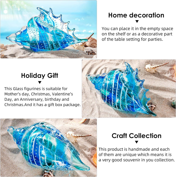 EUSTUMA Mundgeblasene Glasmuschelfiguren, Meerestier-Ornament für Heimdekoration, Meerestier-Kollekt