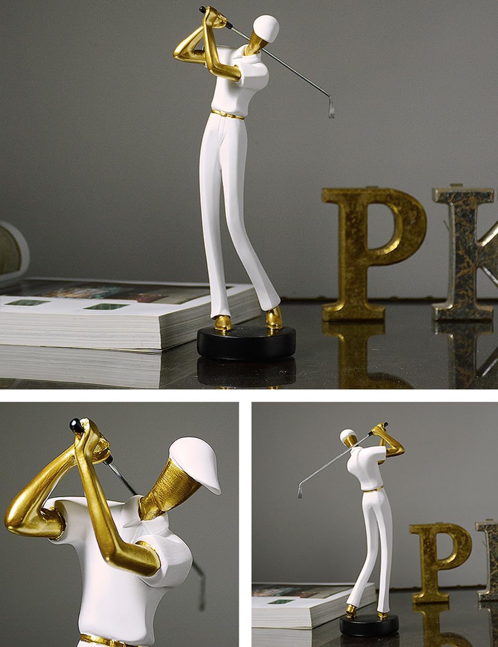 Amoy-Art Golfer Figuren Statue Modern Dekor Skulptur Wohnzimmer Kunst Golfspieler Arts Polyresin Wei