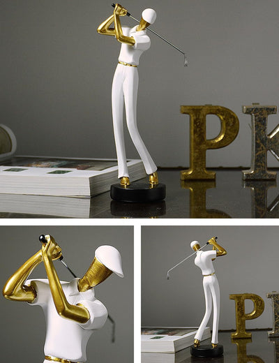 Amoy-Art Golfer Figuren Statue Modern Dekor Skulptur Wohnzimmer Kunst Golfspieler Arts Polyresin Wei