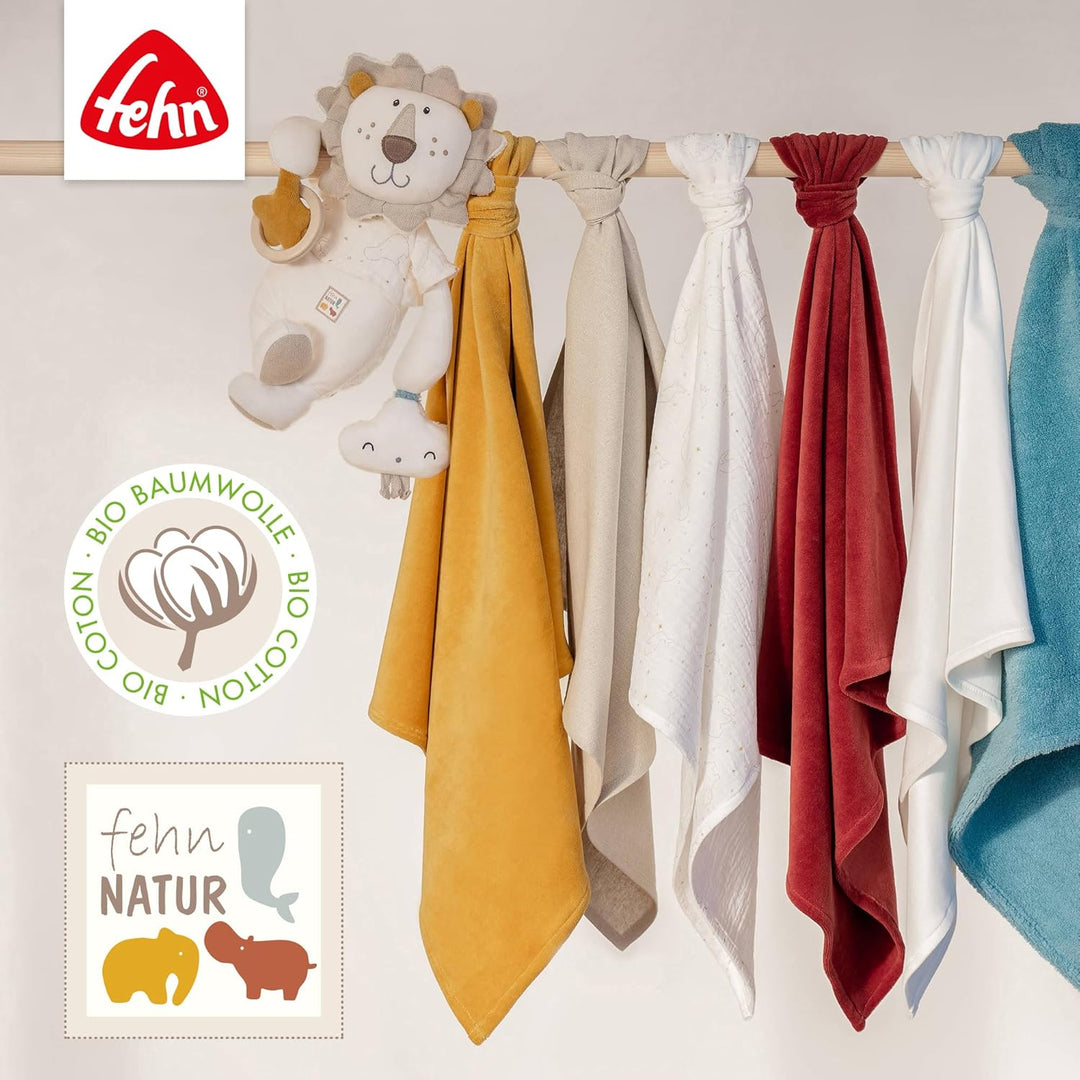 Fehn 056075 Ring-Greifling Elefant fehnNATUR – Bio-Babyspielzeug mit Rassel und Raschelpapier für Ba