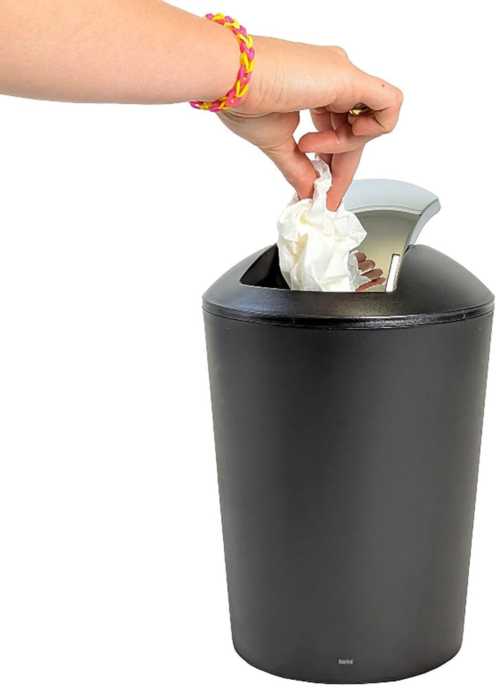 kela Schwingdeckeleimer schwarz, Kosmetikeimer 5l mit Schwingdeckel, Kunststoff, MARTA, Mülleimer Ba