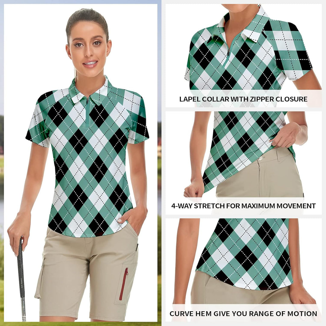 Soneven Poloshirt für Damen Kurzarm Sportshirt Damen mit 1/4 Reissverschluss Sport Tshirts Damen Sch
