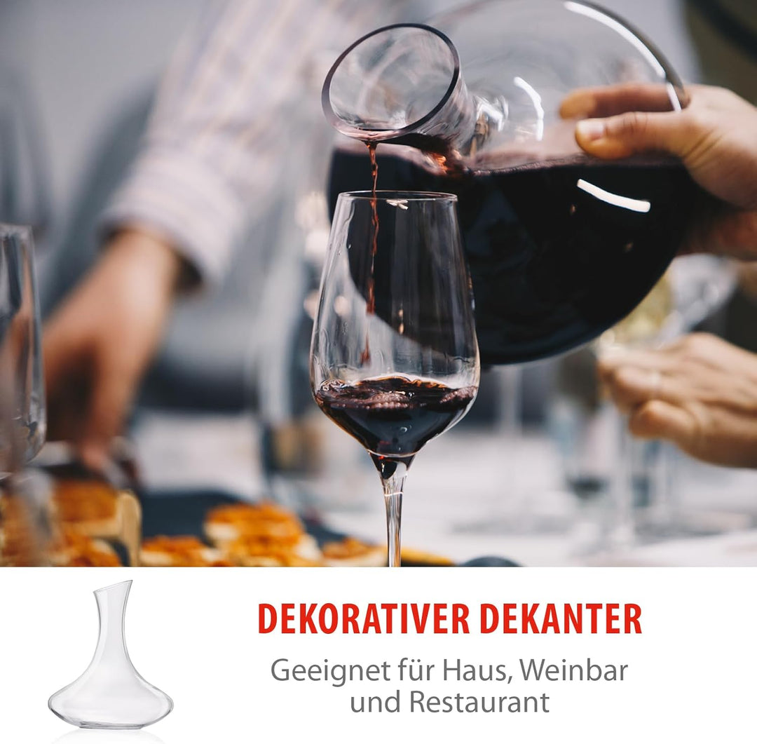 Alpina Premium Dekanter aus Glas – Wein Karaffe 1,78 L im schwungvollen Design | 20 x 24cm mit anges