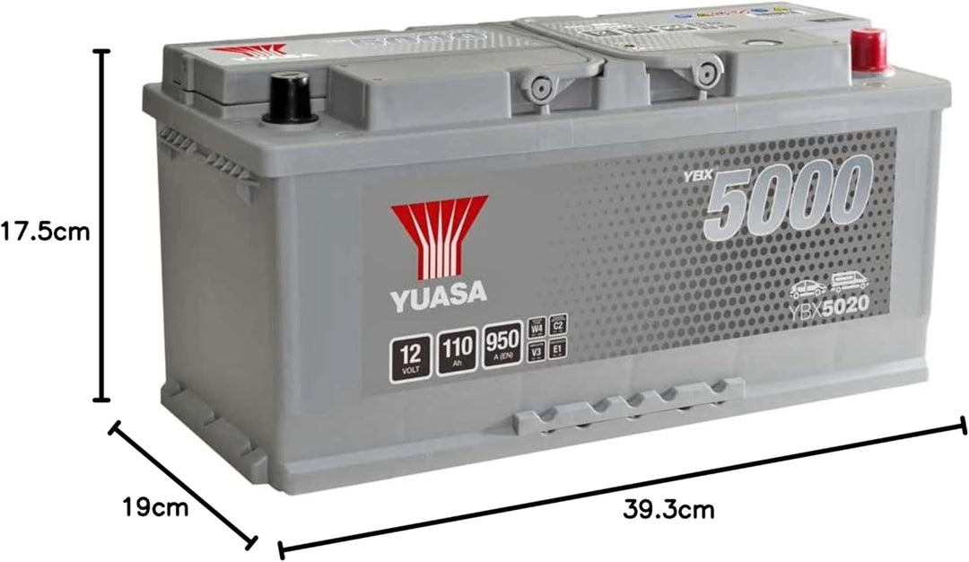 Yuasa YBX5020 Hochleistungs-Akku, 12 V, 110 Ah, 900 A, silberfarben