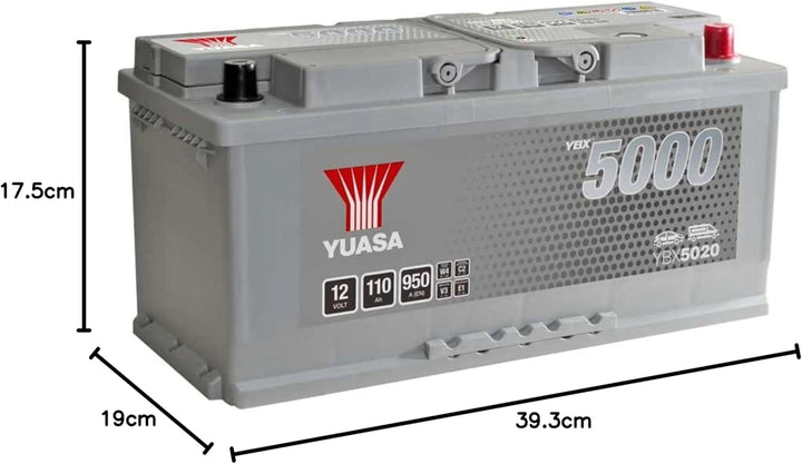 Yuasa YBX5020 Hochleistungs-Akku, 12 V, 110 Ah, 900 A, silberfarben
