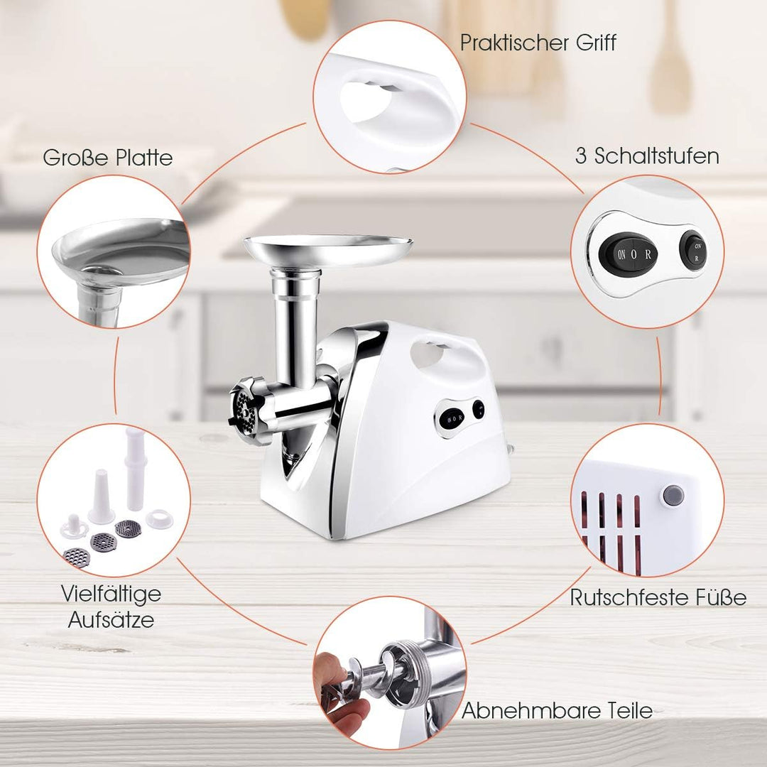 COSTWAY Elektrischer Fleischwolf Wurstmaschine Wurstfüller mit Wurstaufsatz / 1200W / Metallgetriebe
