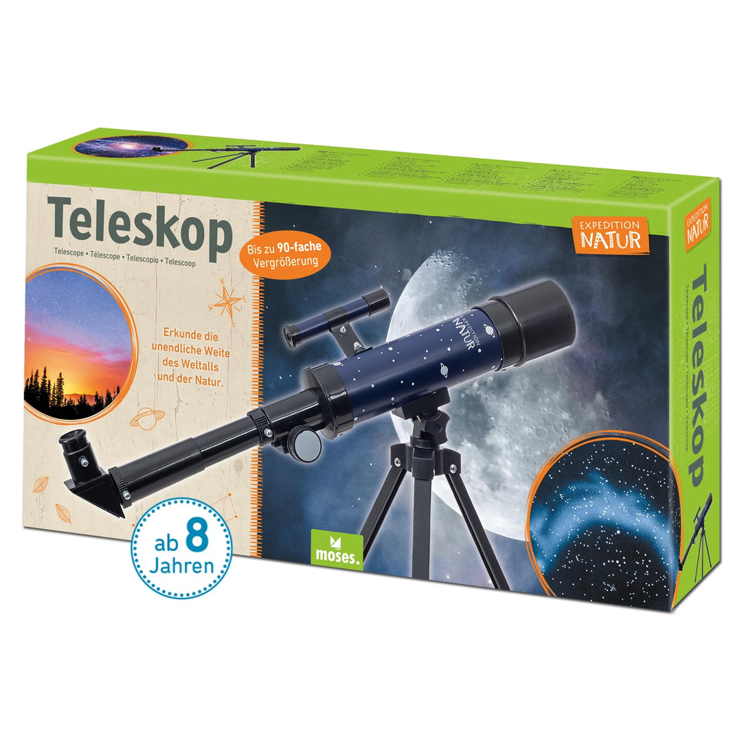 moses. Expedition Natur Teleskop, Teleskop Starter-Set für Kinder mit bis zu 90facher Vergrösserung,