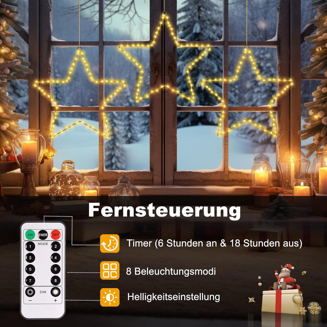 CCILAND Batteriebetrieben Weihnachten Beleuchtet LED Stern Lichter Fensterdeko Warmweiss,3 Stück 180