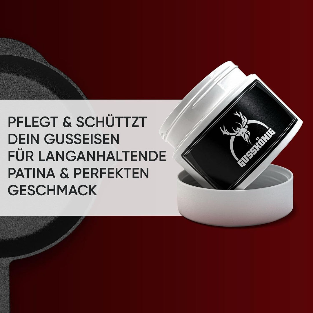 GUSSKÖNIG Gusseisen Pflegepaste 250ml–Made in Germany–100% natürliche Pflege mit Kokosöl &amp; gehärtete