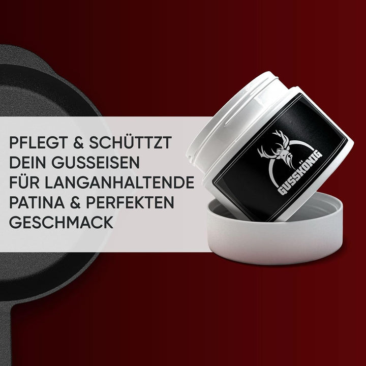 GUSSKÖNIG Gusseisen Pflegepaste 250ml–Made in Germany–100% natürliche Pflege mit Kokosöl &amp; gehärtete