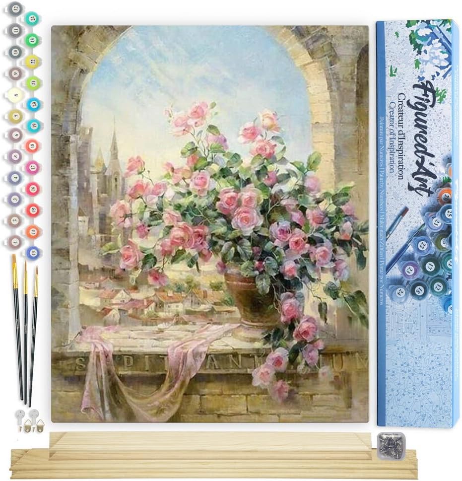 Figured'Art Malen Nach Zahlen Erwachsene Mit Rahmen Schöner Blumenstrauss 2 - Paint by Numbers Baste
