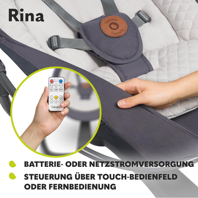 LIONELO Rina Babywippe und Liegestuhl 2in1, Fernbedienung, 360° drehbarer Sitz, zwei Schaukelrichtun