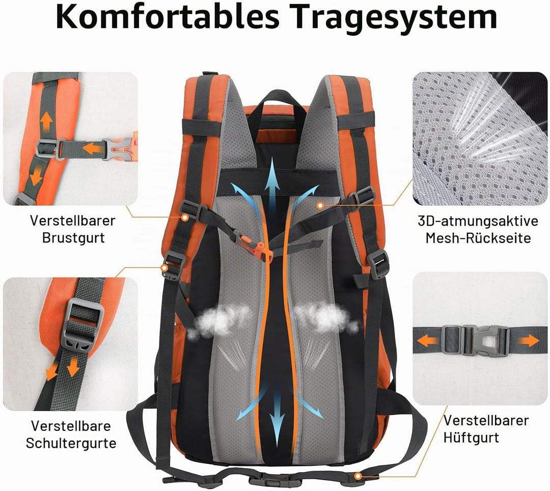30L Leicht Wanderrucksack Herren Damen, Multifunktional Reiserucksack mit Skateboard Gurte, Tagesruc