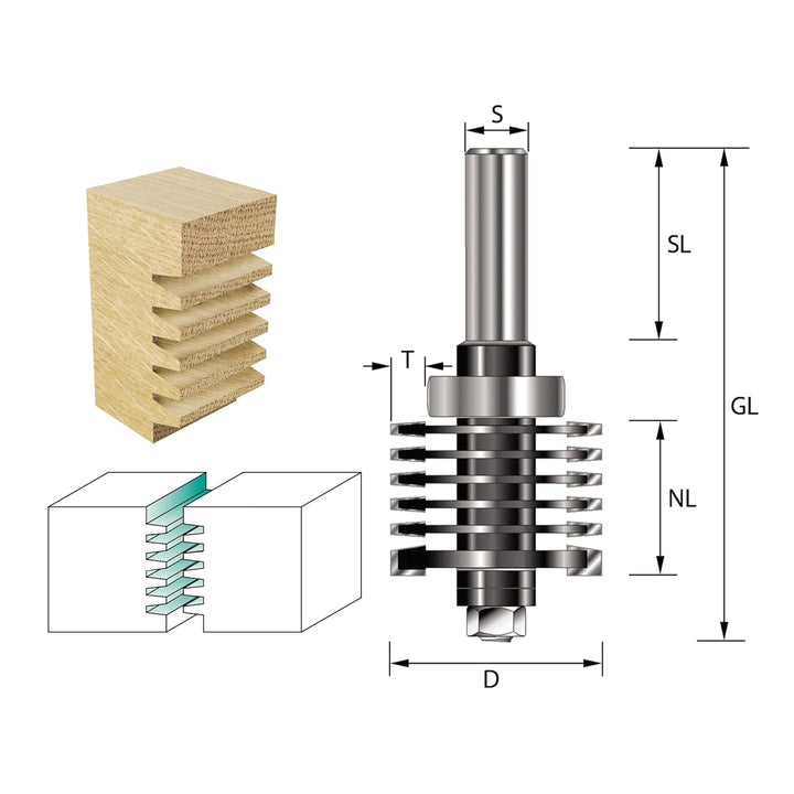 ENT 16320 Finger-Verleimfräser HW, Schaft (S) 12 mm, Durchmesser (D) 40 mm, NL 40 mm, T 6 mm, SL 32