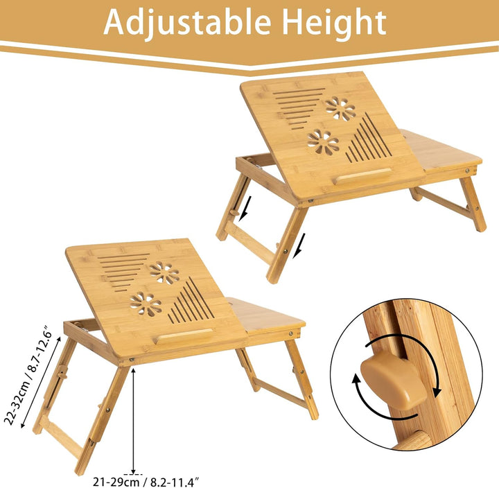 Todeco - Bett-Tisch, Tragbarer Notebook-Tisch, Verstellbarer Tisch mit grosser Belüftung, Material: