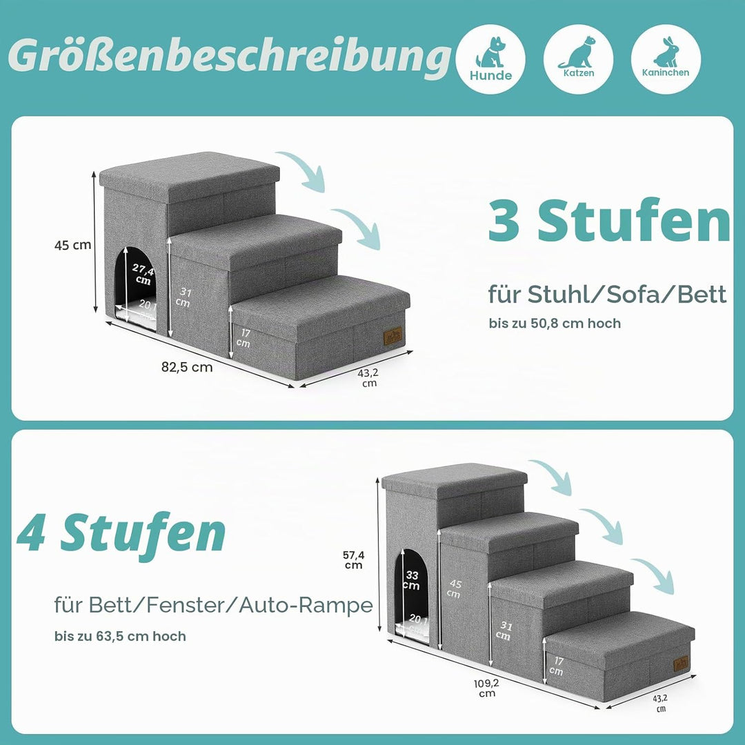 COZY KISS Hundetreppe für Kleine Hunde mit Stauraum und Katzenöffnung, Breite Haustiertreppe Faltbar