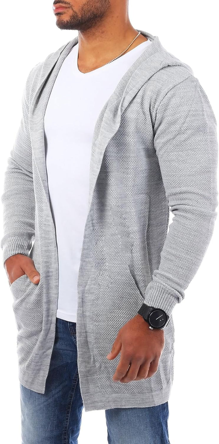 Carisma Herren Feinstrick Cardigan leichte Weste Strickjacke mit Kapuze Lange Passform Oversize Long