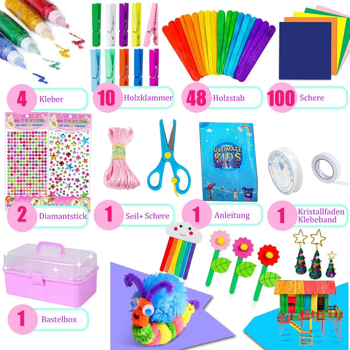 Gutenguy Bastelset Kinder, 3000+Pcs Bastelkoffer Bastelbedarf Material Set, Grosse Bastelbox Geschen