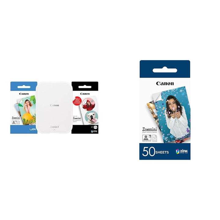 Canon Zoemini 2 „Printing Kit“ Fotodrucker, perlweiss & Zoemini 5 x 7,5 cm Zink Fotopapier | Packung