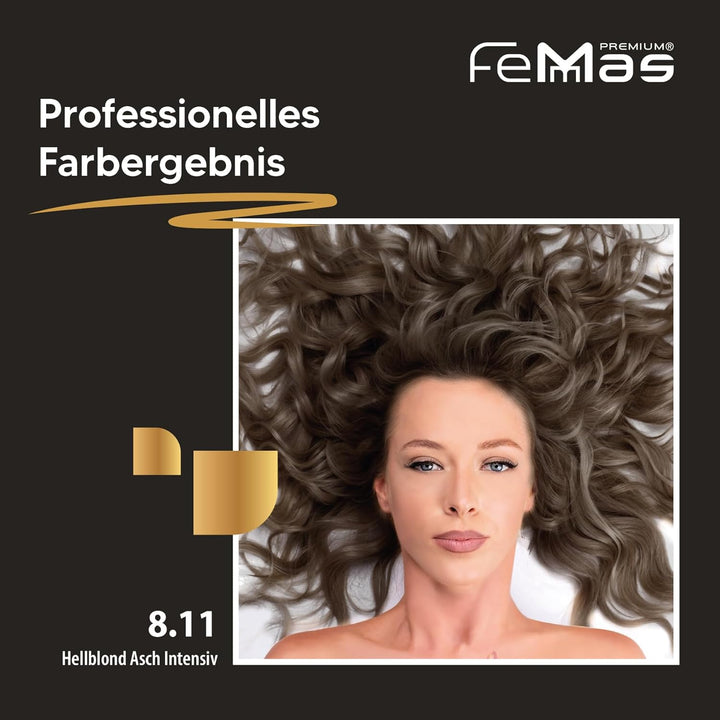FemMas Haarfarbe 3x Hellblond Asch Intensiv 8.11 I Creme Haarfarbe mit Arganöl, Keratin & Ceramiden