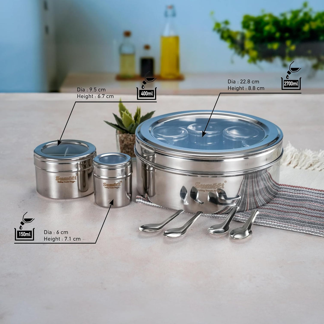 Sumeet Masala Dani 12-in-1 luftdichte Masala-Box aus Edelstahl für Küche mit mittlerer Behältertrenn