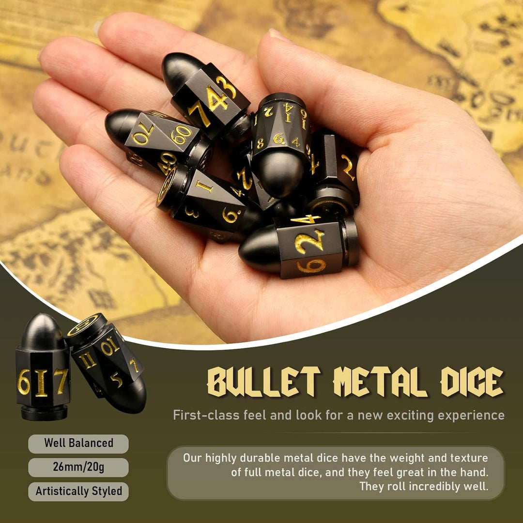 DND Würfelset Dungeons and Dragons Würfel, ZHOORQI Bullet Metall Würfel Set, Polyedrische Würfel Set