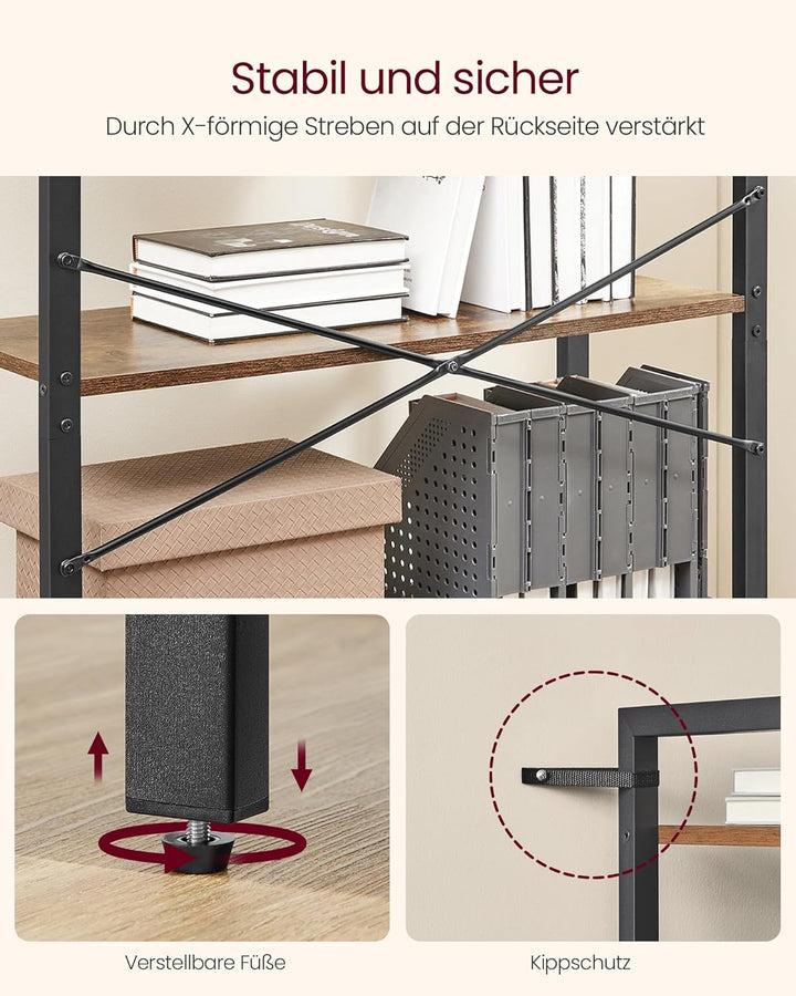 VASAGLE Regal, Bücherregal, Standregal, DVD-Regal, mit 5 Ebenen, Büroregal, offene Ablagen, für Büro