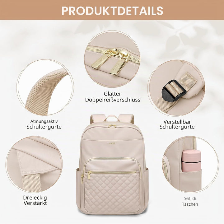 VNINE Rucksack Damen，16 Zoll Laptop Schulrucksack Mädchen, Wasserdicht Tagesrucksäcke Reiserucksack