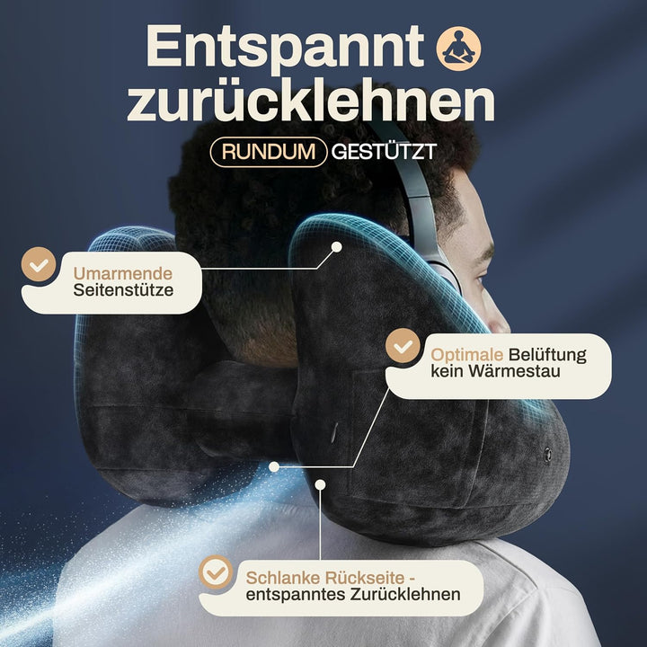 HELDENWERK® Air Nackenkissen Flugzeug Aufblasbar | Reisekissen für 5 Schlafpositionen, schnell aufbl