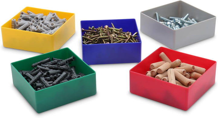 1a-TopStore 25 Stück Einsatzkasten Serie E40, farblich sortiert, 5 Farben u. 4 Grössen, aus Polystyr