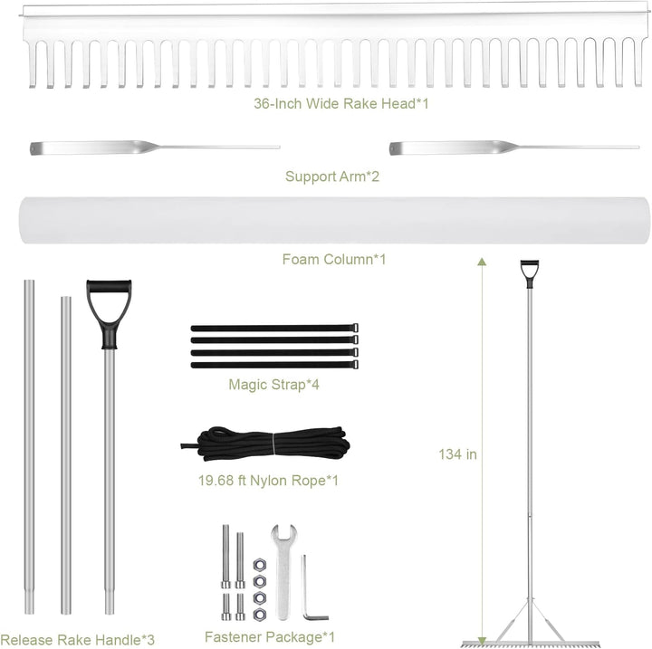 Schwimmender Weed-See-Rechen, Faltbarer Teichrechen aus Aluminium mit 33-Zinken-Rechenkopf, 92cm Bre