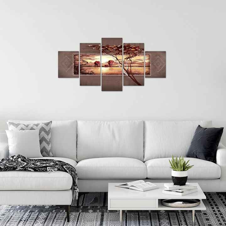 Runa Art Wandbilder Afrika Elefant 5 Teilig Bild auf Vlies Leinwand Deko Wohnzimmer Schlafzimmer Sav