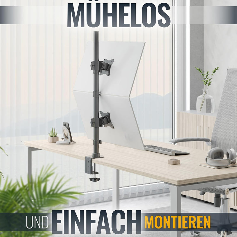 RICOO Dual Monitor Halterung Übereinander Tisch, VESA Tischhalterung für 13-27 Zoll, Monitorhalterun