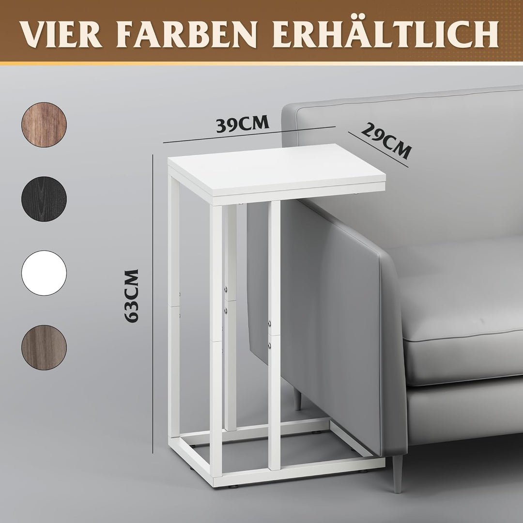 WLIVE Kleiner Beistelltisch, C Form Schmaler Sofatisch，Gestell aus Metall Laptop Kaffeetisch，Couch S