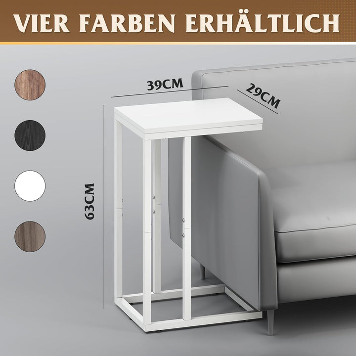 WLIVE Kleiner Beistelltisch, C Form Schmaler Sofatisch，Gestell aus Metall Laptop Kaffeetisch，Couch S