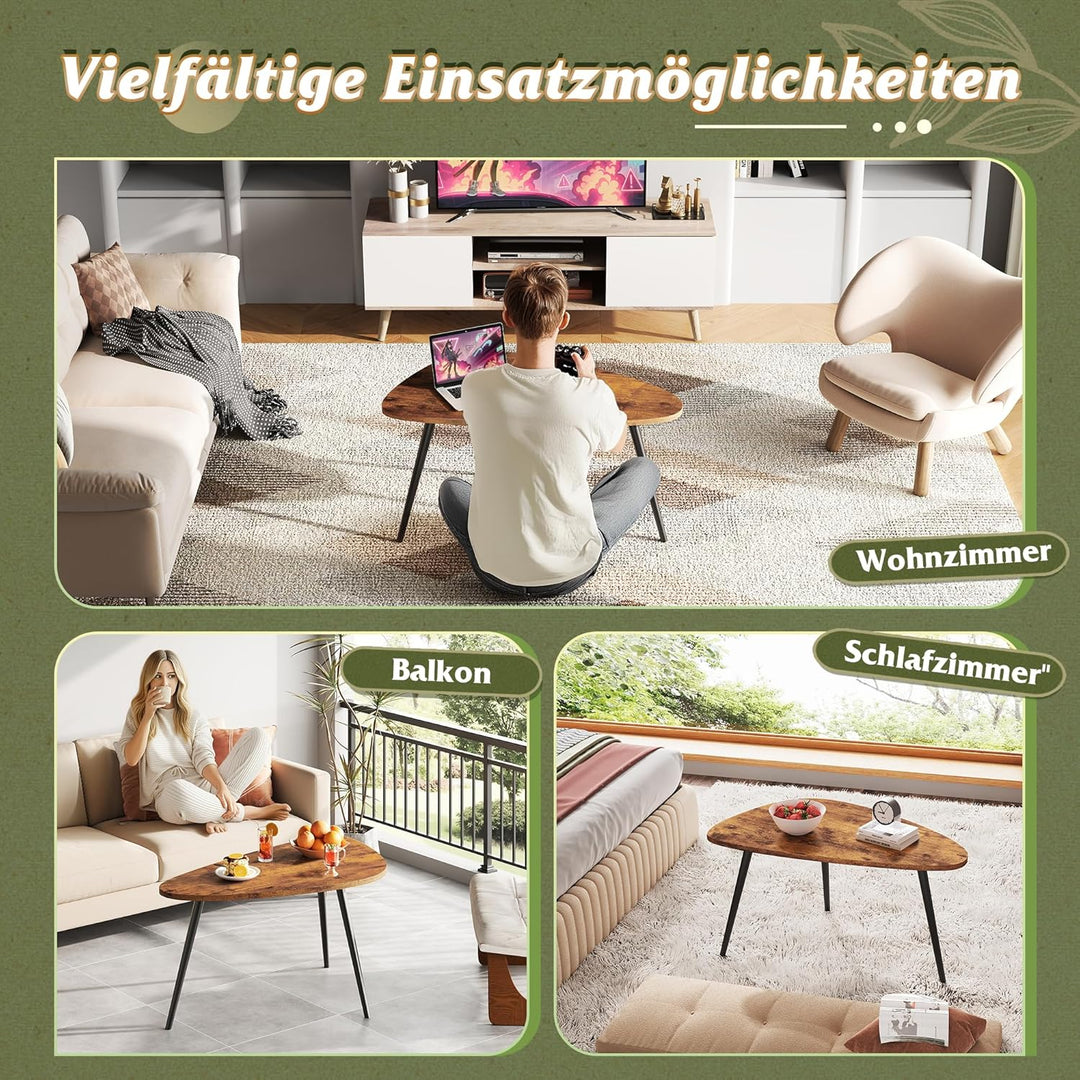 WLIVE Runder Couchtisch Weiss, Wohnzimmertisch Holz mit 2 Ebenen, Sofatisch mit viel Stauraum, für W