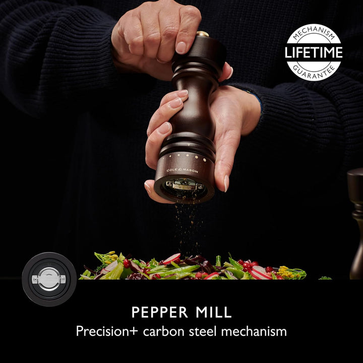 Cole & Mason London Pfeffermühle Holz 18 cm, Einstellbarem Mahlgrad, Precision+ Carbon-Mechanismus,