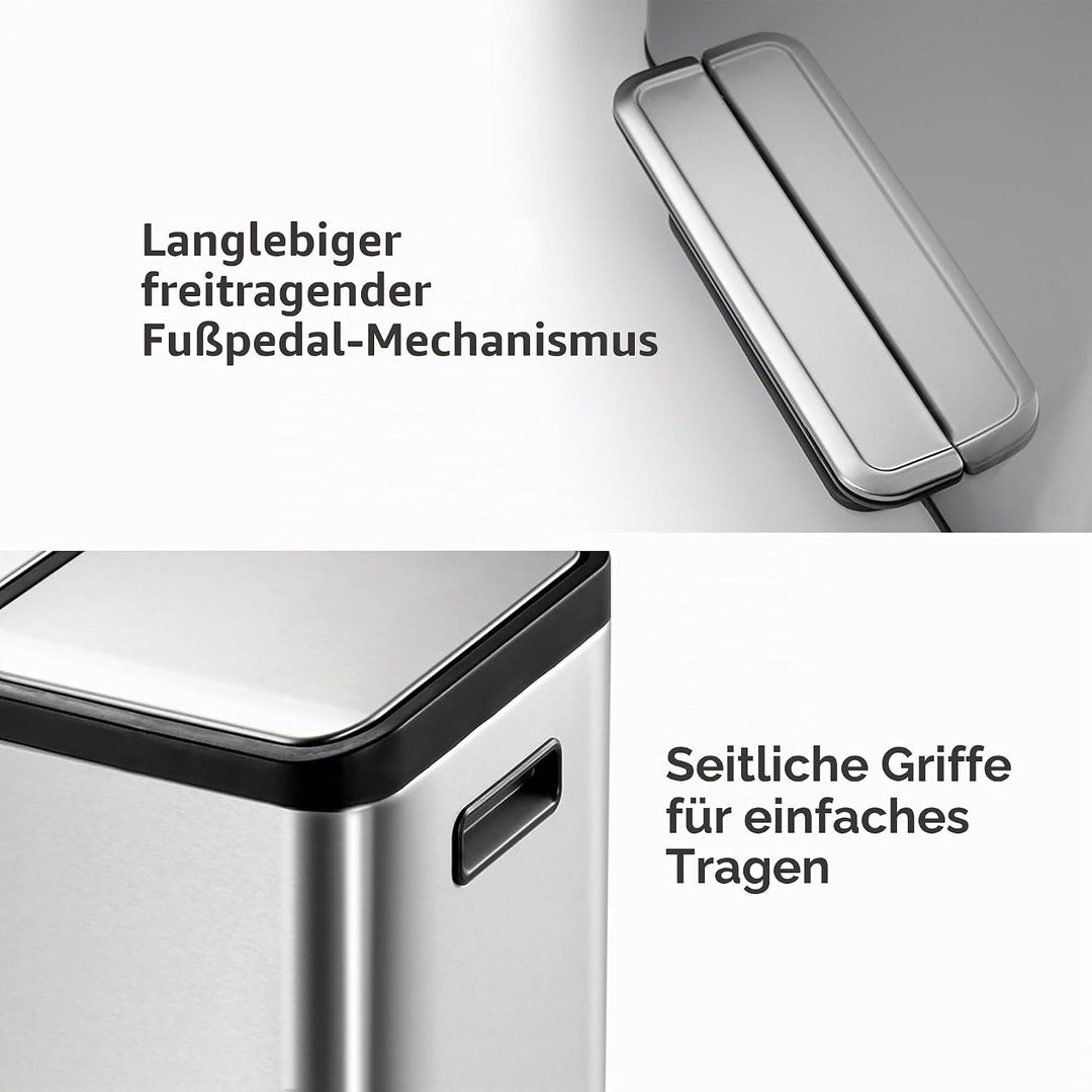 EKO Ecocasa Tretmülleimer Mülltrennsystem 30L + 15L (32,1 x 60,5 x 49,2 cm, Dämpfer-System, Fingerab