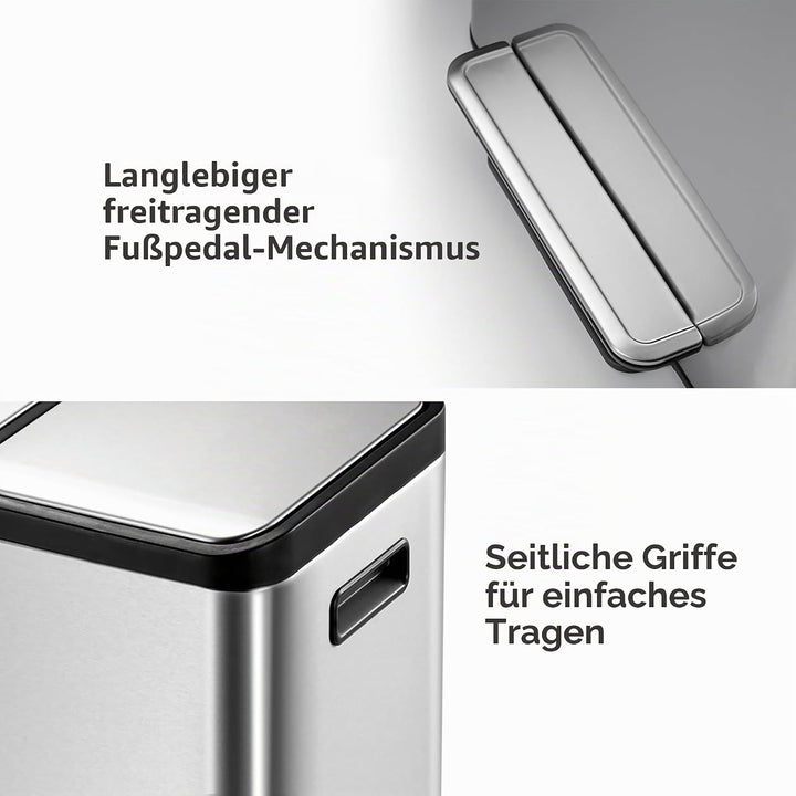 EKO Ecocasa Tretmülleimer Mülltrennsystem 30L + 15L (32,1 x 60,5 x 49,2 cm, Dämpfer-System, Fingerab