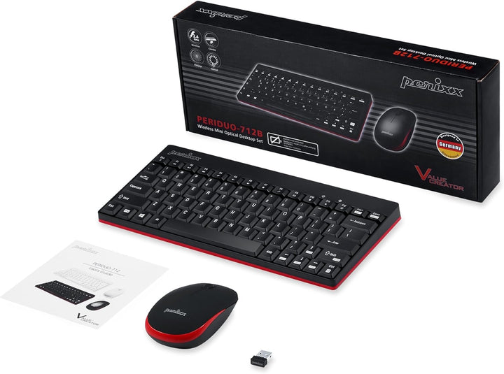 Perixx PERIDUO-712, Ensemble Clavier Souris Mini Sans Fil Pour Windows - 12 Touches Multimédia, Noir
