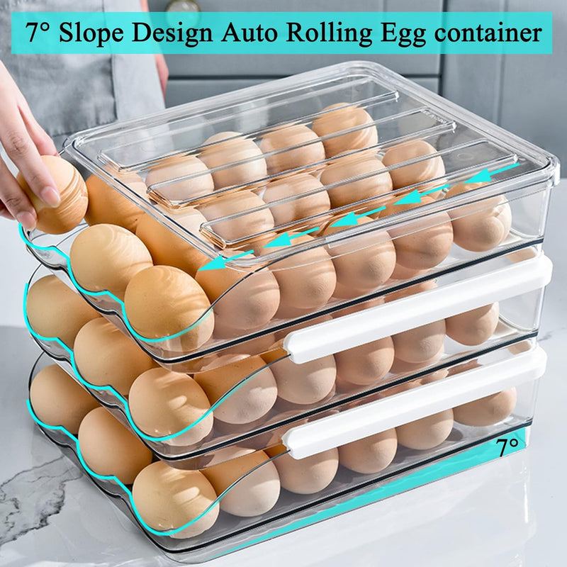 Eierhalter mit grossem Fassungsvermögen für Kühlschrank, Auto-Roll-Eierbehälter, Organizer, Tablett,