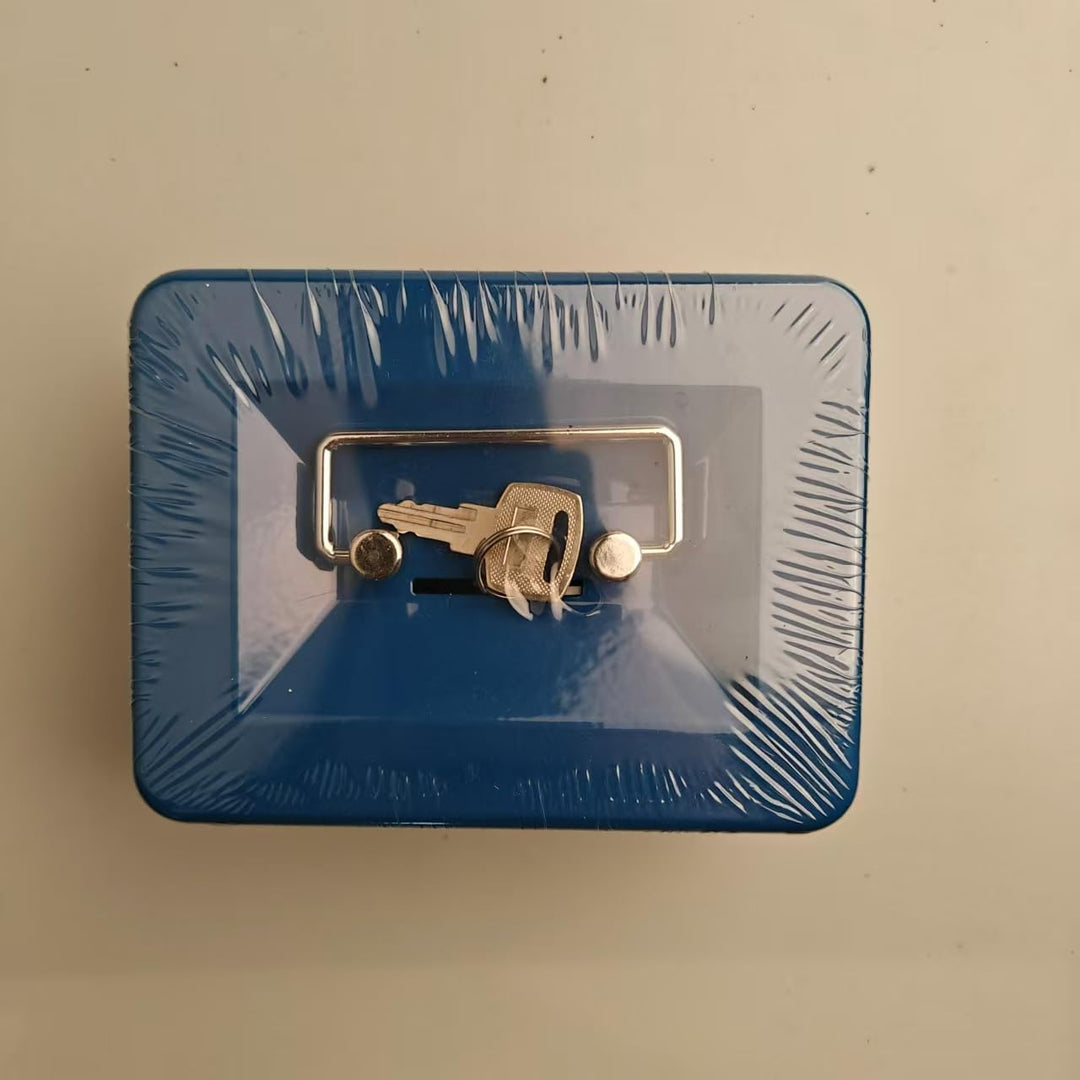 Grosse Geldkassette mit Tastensperre, tragbare Spardose aus Metall mit Doppelschicht und 2 Schlüssel