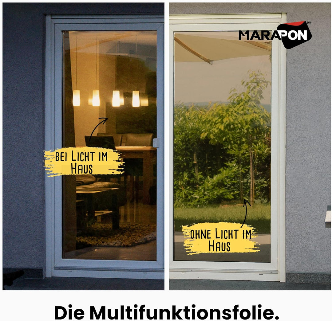 MARAPON® Spiegelfolie Fenster Sichtschutz [75x200 cm] Fensterfolie Sonnenschutz aussen ohne Rückstän
